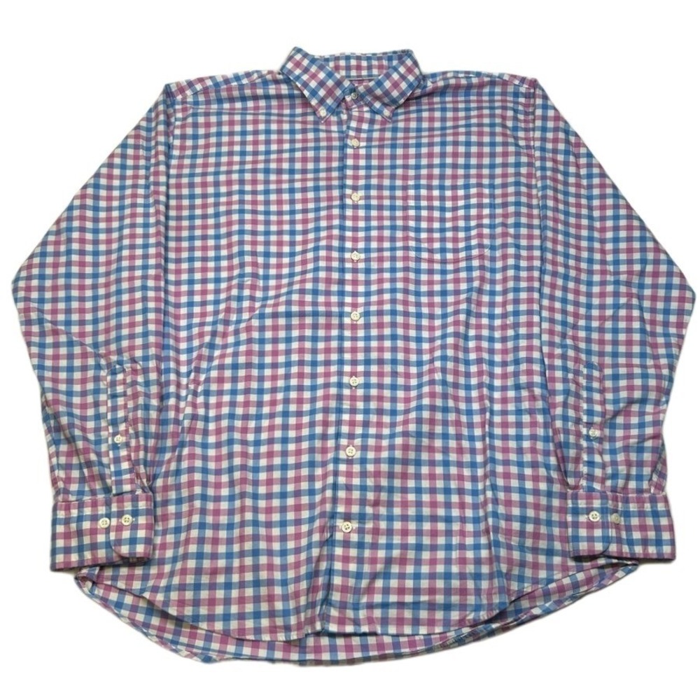 Peter Millar Performance Shirt Mens XL Pink Blue Check Long Sleeve Golf Summer